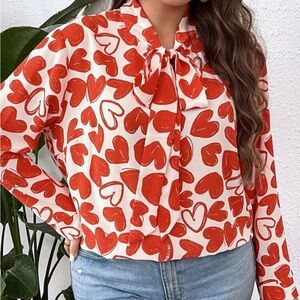 Neck Tie Hearts Blouse